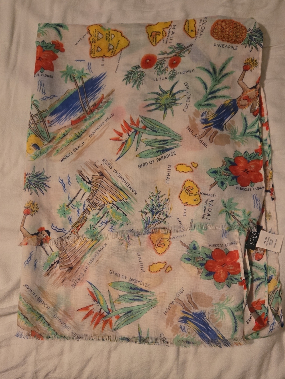 J. Crew Large White Tropical Hawaiian Print Pashmina Style Scarf